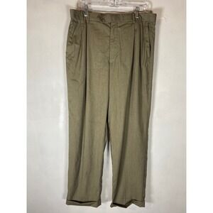 Luca Rossi 36x32 Italian Double Pleated Beige Tan Pinstripe Cuffed Dress Pants